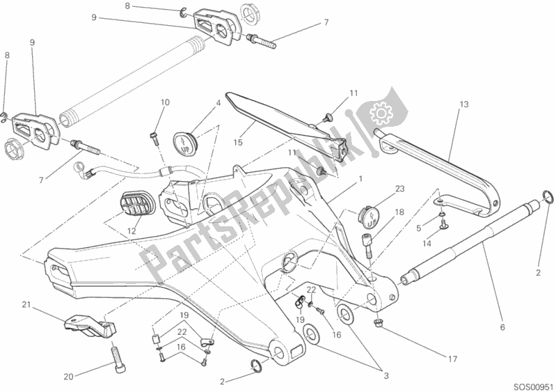 All parts for the Rear Swinging Arm of the Ducati Scrambler Flat Track Thailand 803 2019